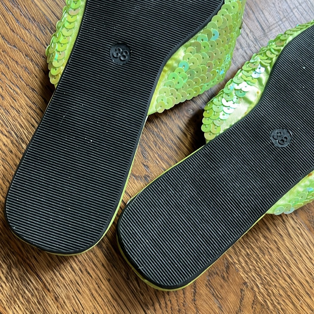 Slippers: Lime Green Sequin / Beaded Women's Mules and free tutu included! - Picture 4 of 7